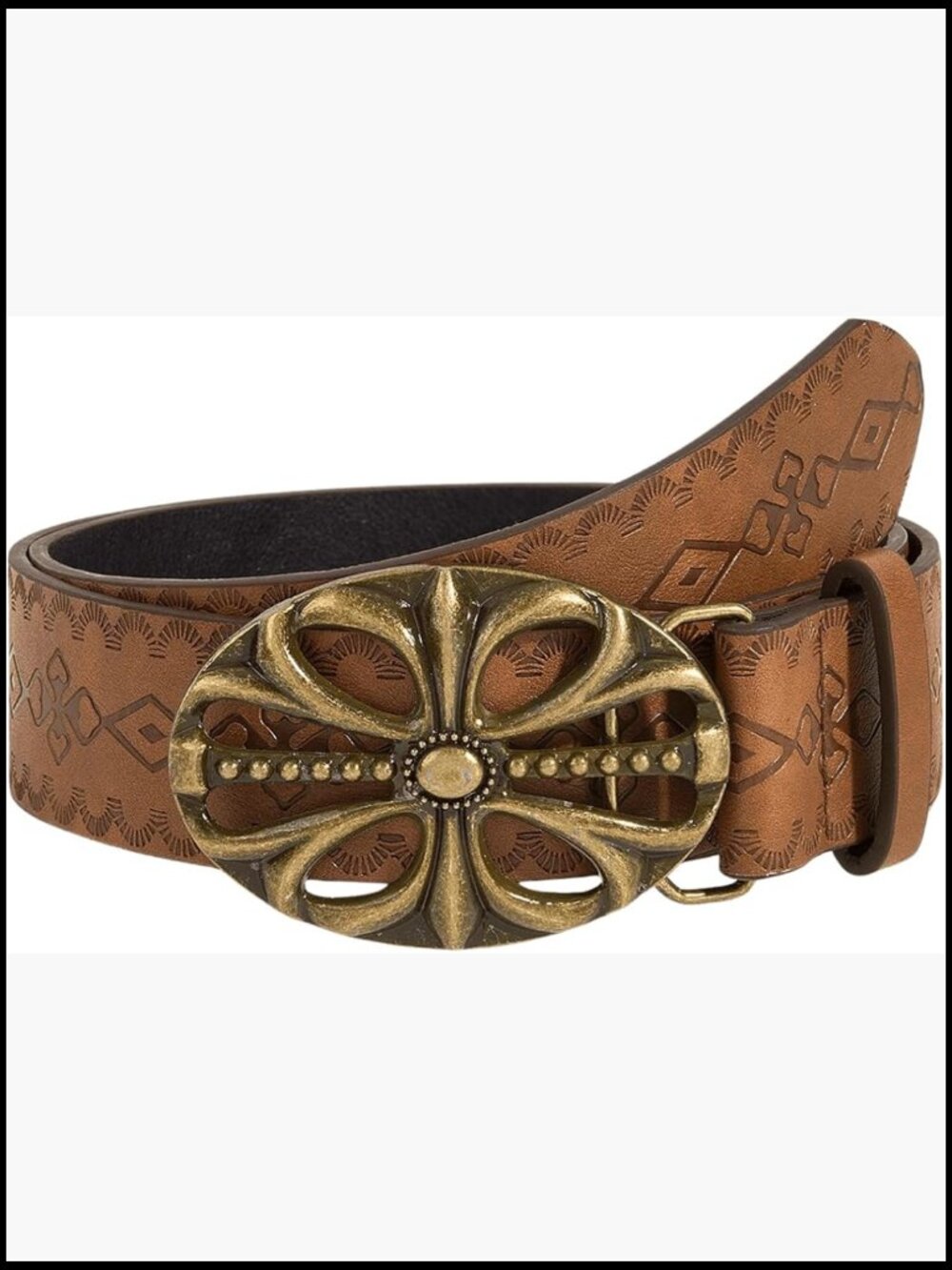 Women's Retro Western Belt with Metal Buckle in Faux Leather